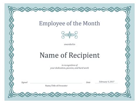 This free gift certificate template uses an abstract background that you can edit in photoshop to your liking. Certificate for Employee of the Month (blue chain design)