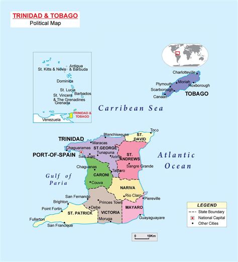 Большая политическая и административная карта Тринидада и Тобаго с