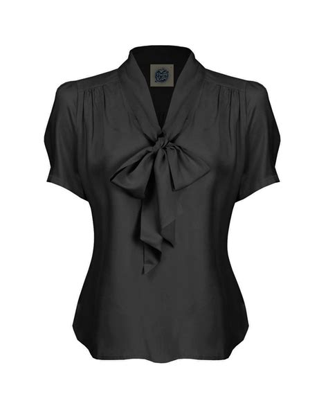 Retro Pussy Bow Blouse Black House Of Foxy