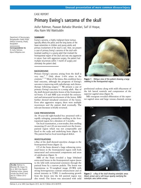 Pdf Primary Ewings Sarcoma Of The Skull