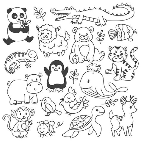 Conjunto De Animales Doodle Aislado En Blanco Vector Premium