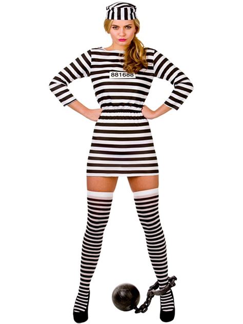 ladies jailbird cutie prisoner convict cell inmate fancy dress costume
