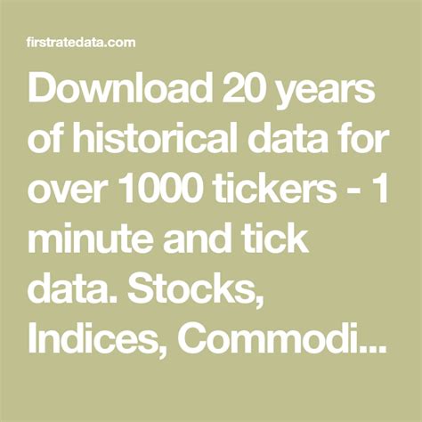 You can further seek help with setting the parameters for your trading, like the date ranges, etc. Download 20 years of historical data for over 1000 tickers ...