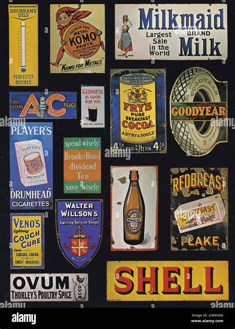 Vintage Enamel Signs Of 1900s Stock Photo Alamy