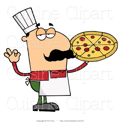 Cuisine Vector Clipart Of A Pleased Male Caucasian Pizza Chef Holding