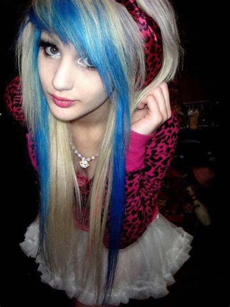 Cartoon emo girl with blue hair vector. emo girl with blue and blonde hair. | Emo Girls and Hair ...