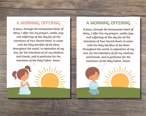Catholic Morning Offering Printable for Kids, Morning Prayer Print for