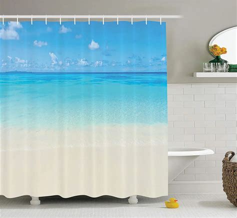 Shower Curtain Ocean Paradise Beach In Tropical Caribbean Sea With Fantastic Sky View Calm Beach