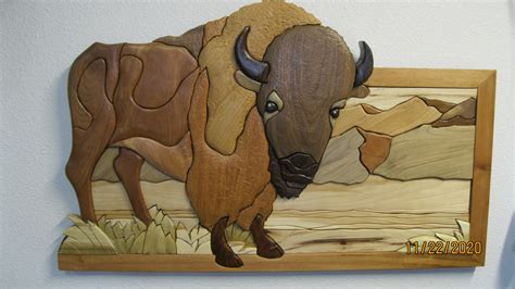 Buffalo Intarsia Hand Carved Wood By Rakowoods Prairie Etsy