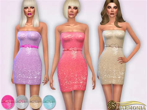 Sequin Bandeau Belted Bodycon Dress By Harmonia At Tsr Sims 4 Updates