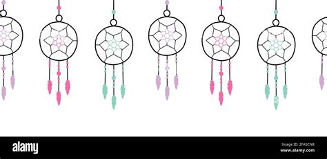 Seamless Dreamcatchers Border Vector Illustration Hand Drawn Dream