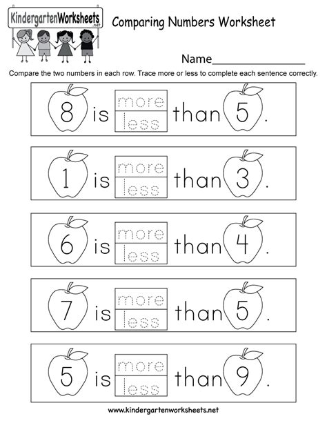 Comparing Numbers Worksheet More Or Less Worksheets For Kindergarten Pdf