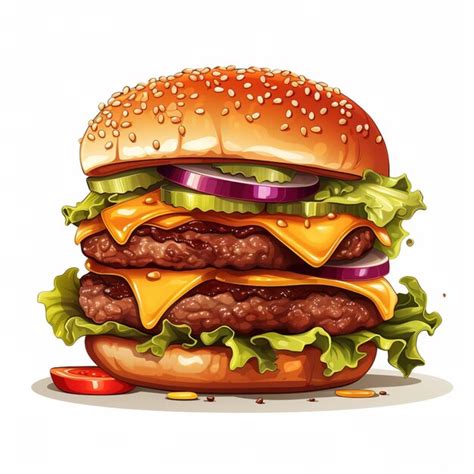 Premium Ai Image Burgers 2d Vector Illustration Cartoon In White