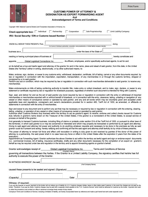 Fillable Online Print Form Customs Power Of Attorney And Fax Email Print