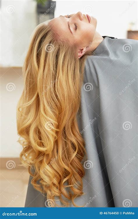 Long Blonde Hair Woman In Hair Salon Stock Photo Image Of Woman