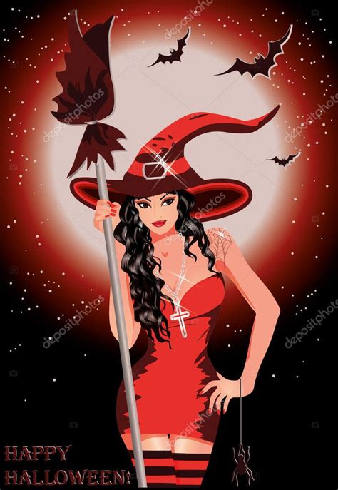 Happy Halloween Sexy Witch With Broom — Stock Vector © Carodi 12739855