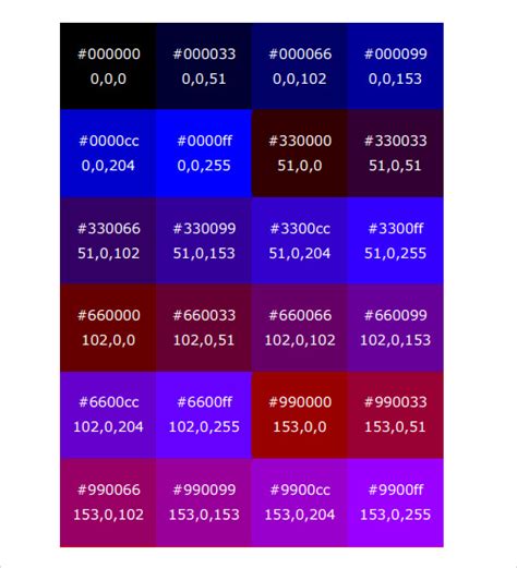 Free 25 Sample Color Chart Templates In Pdf Ms Word