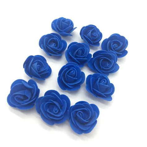 12pcs 35mm Blue Foam Fake Flower Roses Head Artificial Flowers Wedding