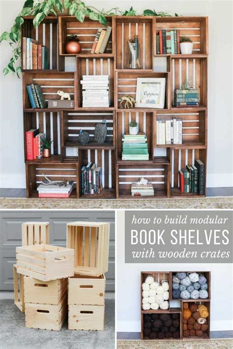 The wooden bookshelf is a houseware item that can be crafted and is customizable. Easy DIY Yarn Storage Shelves Using Wooden Crates - Video ...