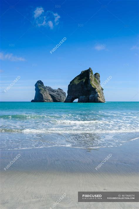 Archway Islands Wharariki Beach South Island New Zealand Sky Oceania Stock Photo