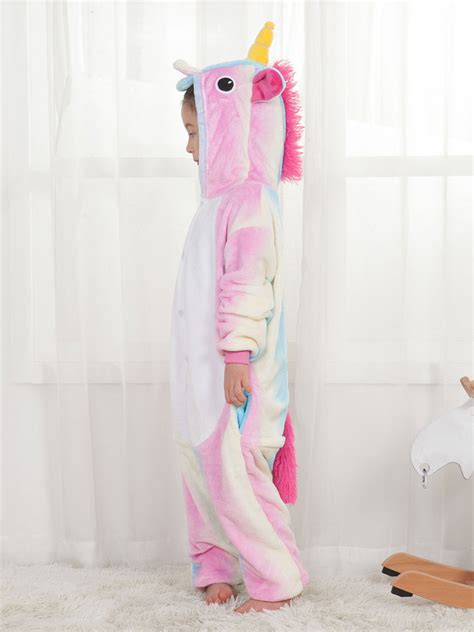 Rainbow Unicorn Kigurumi Pajamas Onesie Pink For Kids Winter Sleepwear