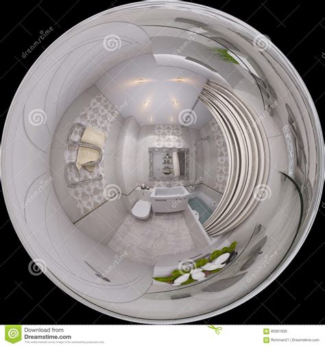 3d Illustration 360 Degrees Seamless Panorama Of Bathroom Inter Stock