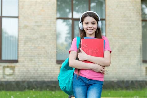 Teen Girl School Student With Stereo Headphones New Technology Audio