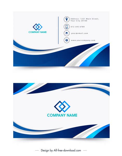 Business Card Templates Modern Blue White Swirled Decor Vectors Images