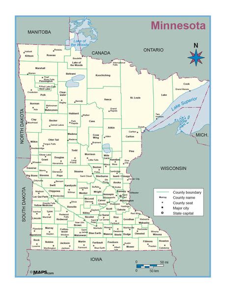 Minnesota County Outline Wall Map
