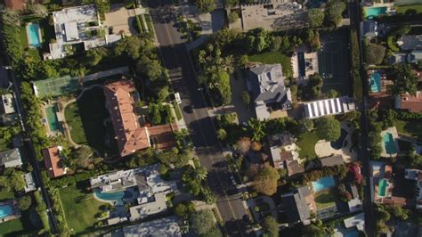 Birds Eye View Of A Street Lined With Mansions In Beverly Hills