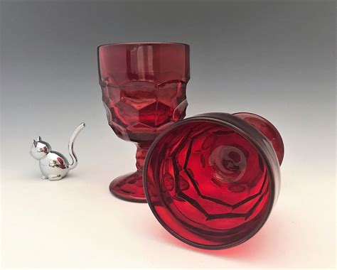 Viking Ruby Red Georgian Goblets Set Of 2 Water Glasses Honeycomb