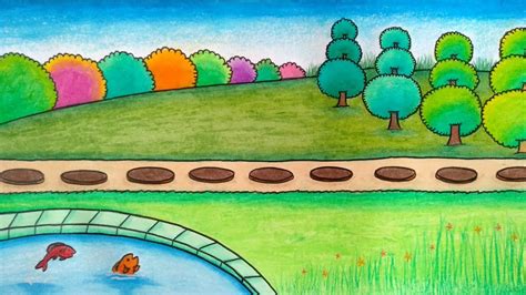 Salah satu adegan klasik dalam lukisan adalah gambar taman. Cara menggambar taman yang indah || Menggambar taman dan ...