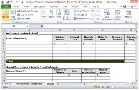 Personal Assets And Liabilities Worksheet Excel ~ Excel Templates