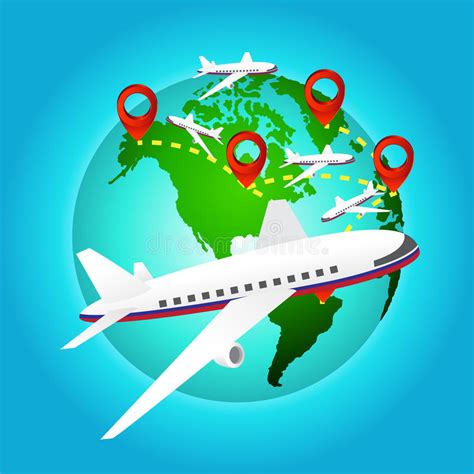 Airplane Travels Around The World With Pin Icon Elements Of Earth Map