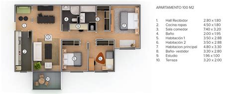 Layout of the ~100m2 floor, with living room + kitchen + 3 bedrooms and 3 bath. planta apartamento 100m2 | ad65ibague | Flickr