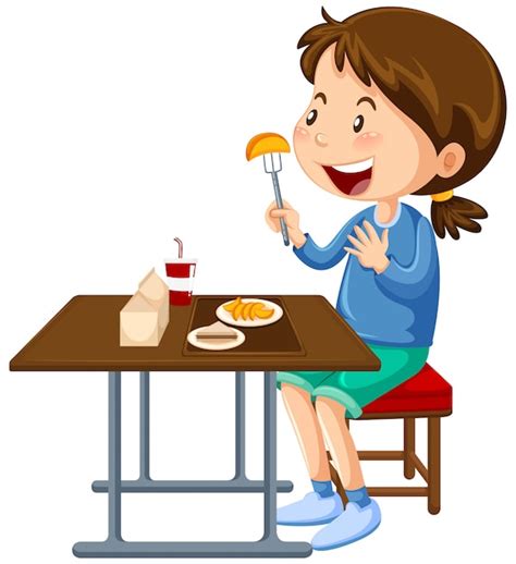 Girl Eating At The Canteen Dining Table Vector Free Download