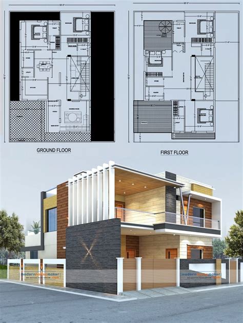 Two Story House Plan With Floor Plans And Elevation Details