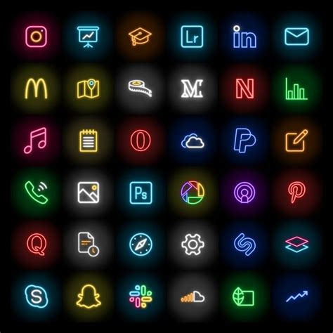 App Icons In Neon Lights Theme Ios App Icons Black For Iphone