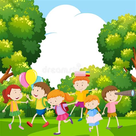 Boys And Girls In The Park Stock Vector Illustration Of Drawing