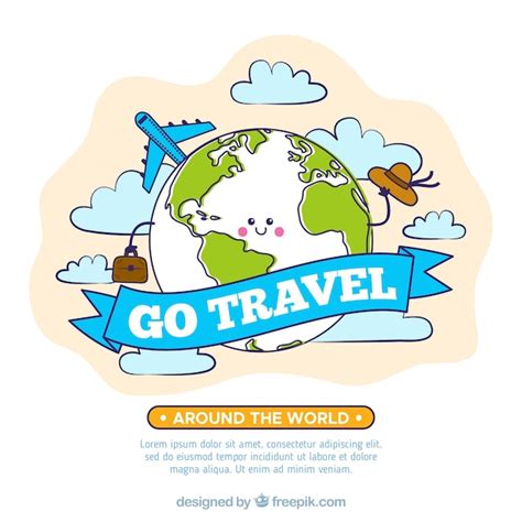 Travel Background With Cartoon World Vector Free Download