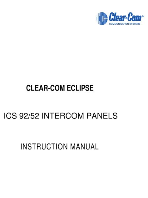 Clear Com Eclipse Ics 9252 Instruction Manual Pdf Download Manualslib