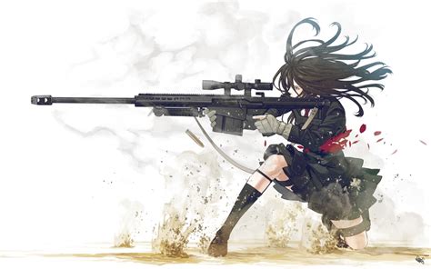 Anime Girls Sniper Rifle Original Characters Wallpapers Hd Desktop