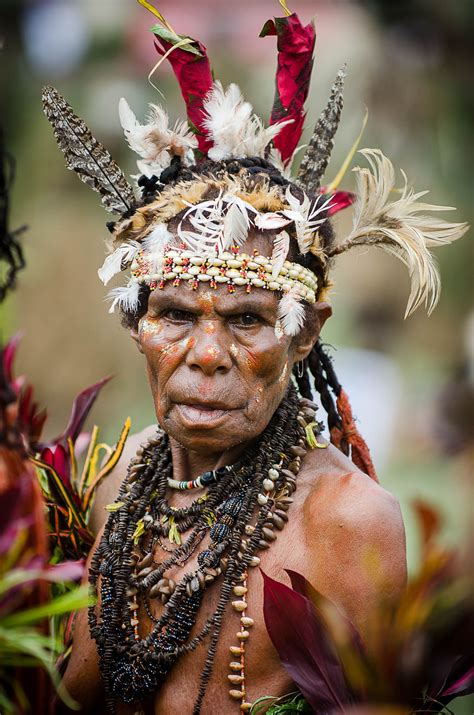 Old Papua Woman Wearing Shells And Feathers As Decoration Beautiful