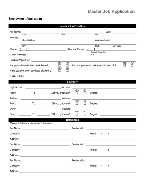 Master Job Application Printable Form Fill Out And Sign Printable Pdf