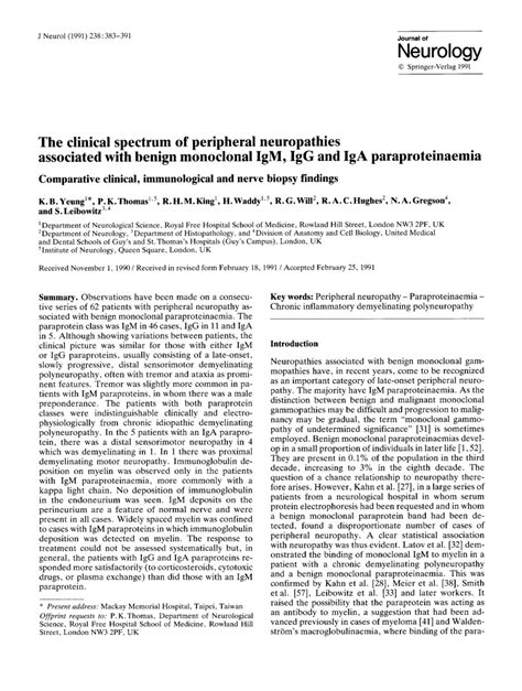 Pdf The Clinical Spectrum Of Peripheral Neuropathies Associated With