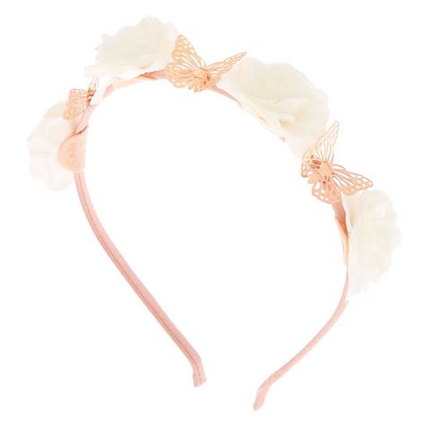 Claires Flower And Butterfly Headband Ivory Fashion Accessories