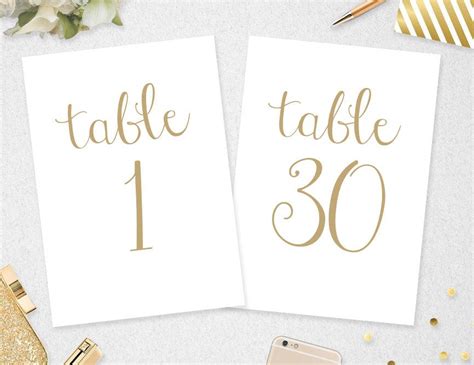 Table Numbers 1 30 Instant Download 5x7 4x6 Printable