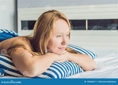 Young Beautiful Woman Woke Up In Bed Close Up Stock Image Image Of Bedclothes Close 136589211