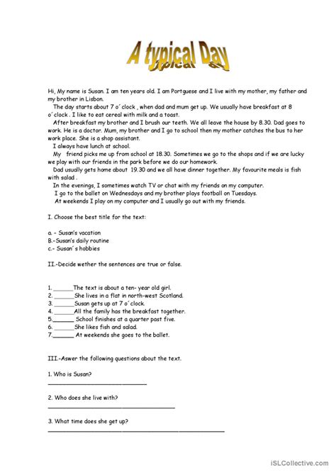 A Typical Day Reading For Detail De English Esl Worksheets Pdf Doc