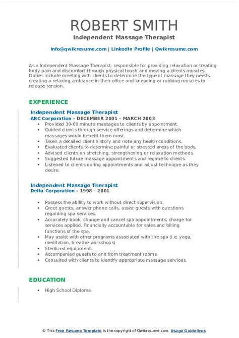 Independent Massage Therapist Resume Samples Qwikresume